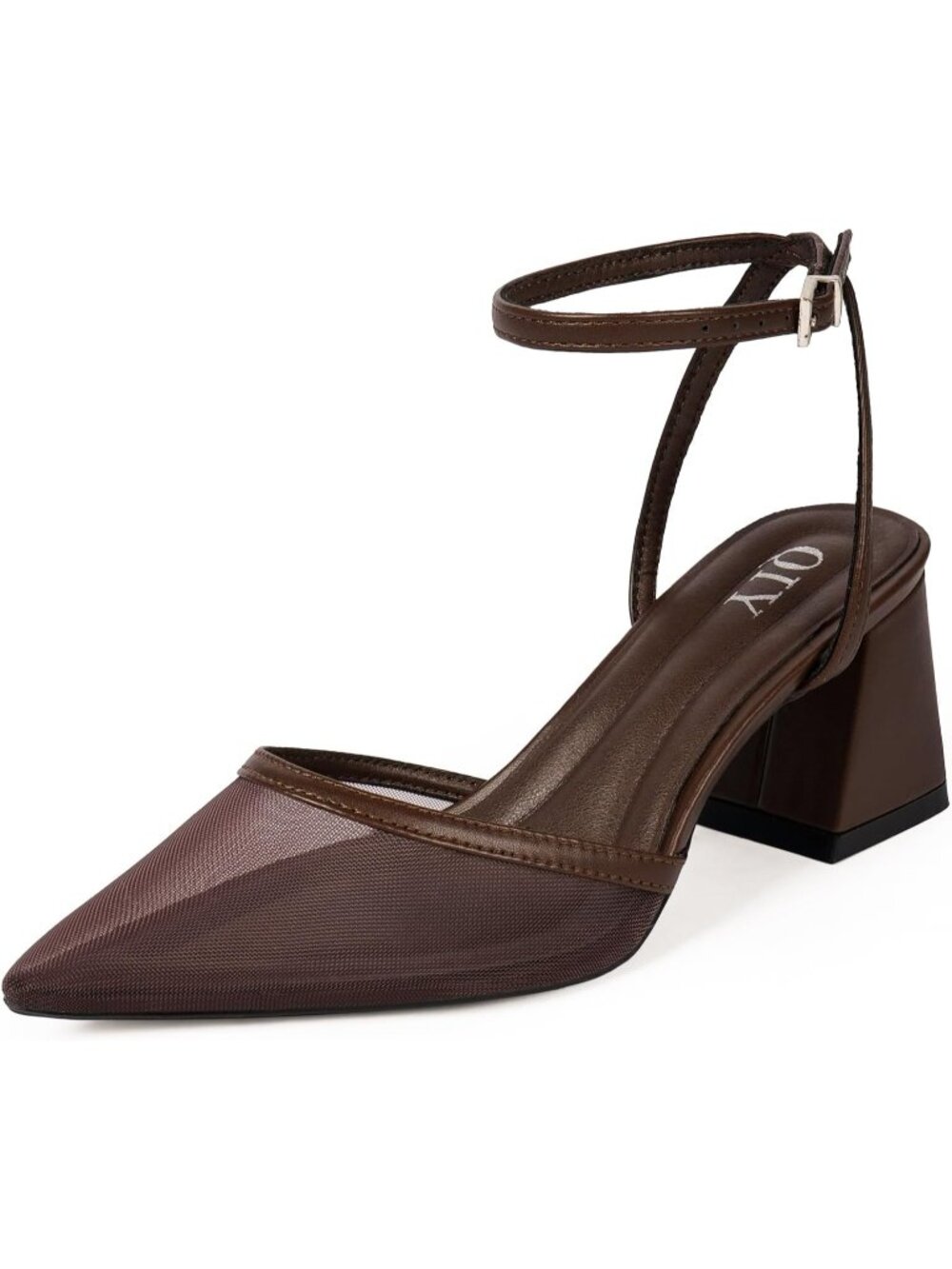 🆕Women Chocolate Pointed Toe Block Heels Chunky Ankle Strap Bridal Dress Pumps